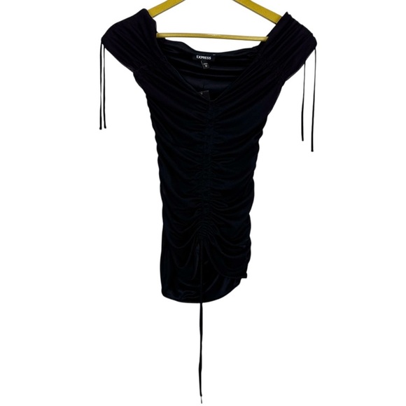 Express Black Mesh Ruched Top Size XS Stretch Whimsigoth Grunge Vamp Witchy Y2K - Picture 6 of 9